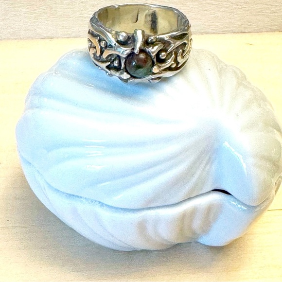 Vintage Other - Vintage Brutalist Jade Sterling Silver 925 Men’s Ring Size 8